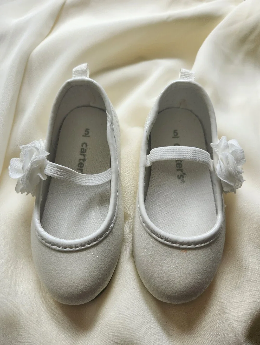 Carter's Size 5 White Sparkle Flower Girl  Holiday Shoes Ballet Flats